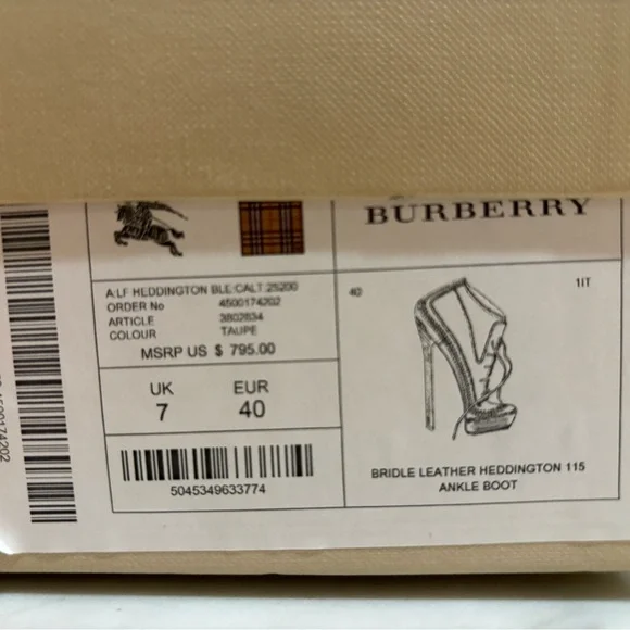 Burberry Heddington Oxford Women's black ankle boots Taupe Size 40 Original Box